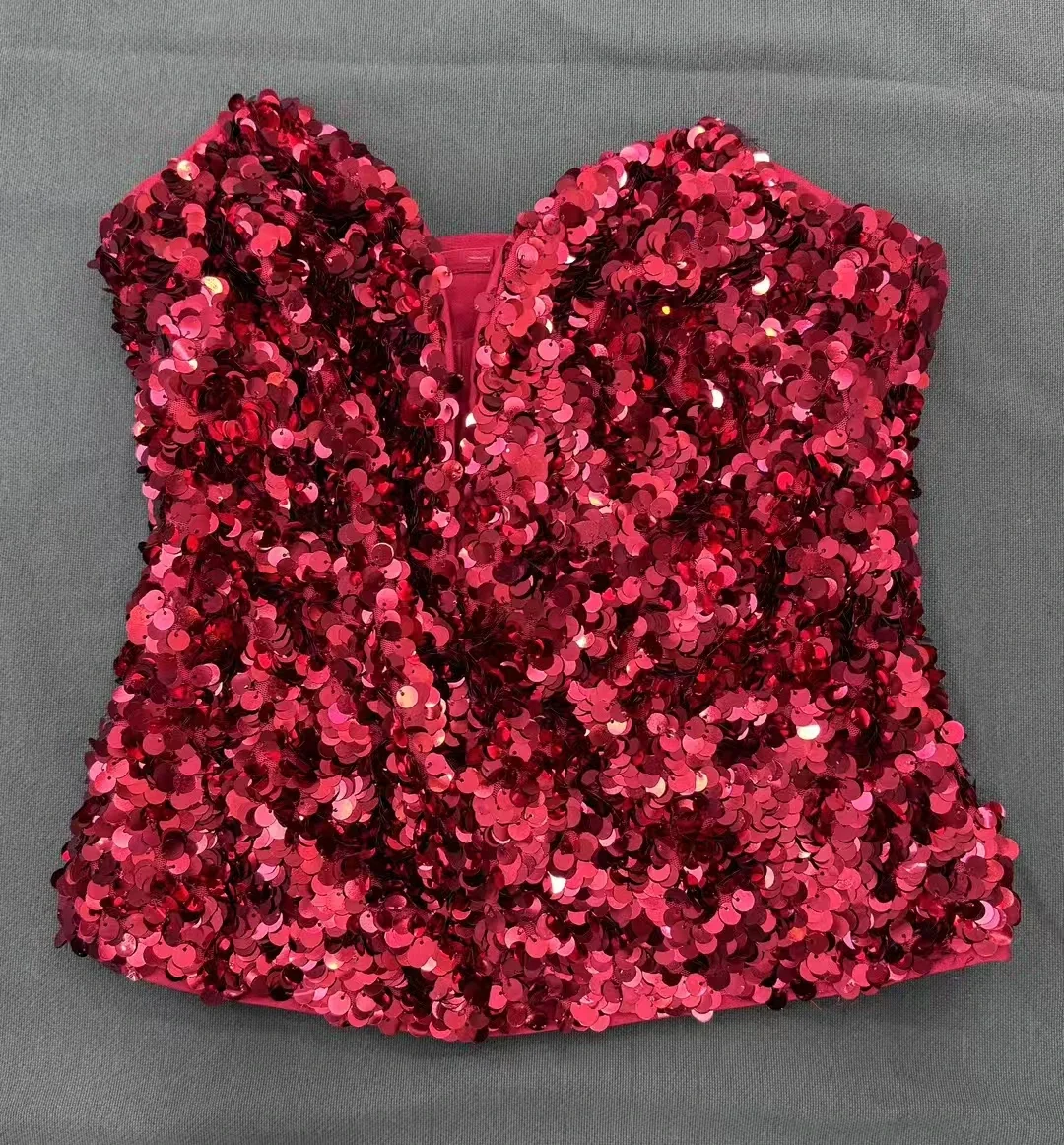 Top for Women 2025 New Spring Summer Red Sequin Deisgn V-neck Slim Sexy Strapless Vest