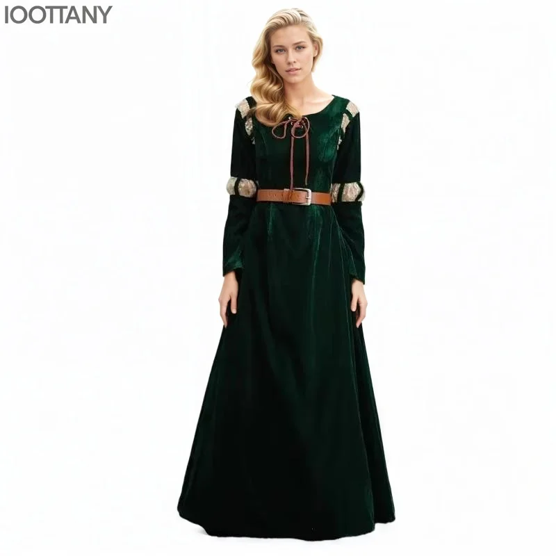 

Adult Medieval Court Queen Princess Cosplay Costume Women Green Satin Retro Gothic Queen Halloween Carnival Party Stage Dress