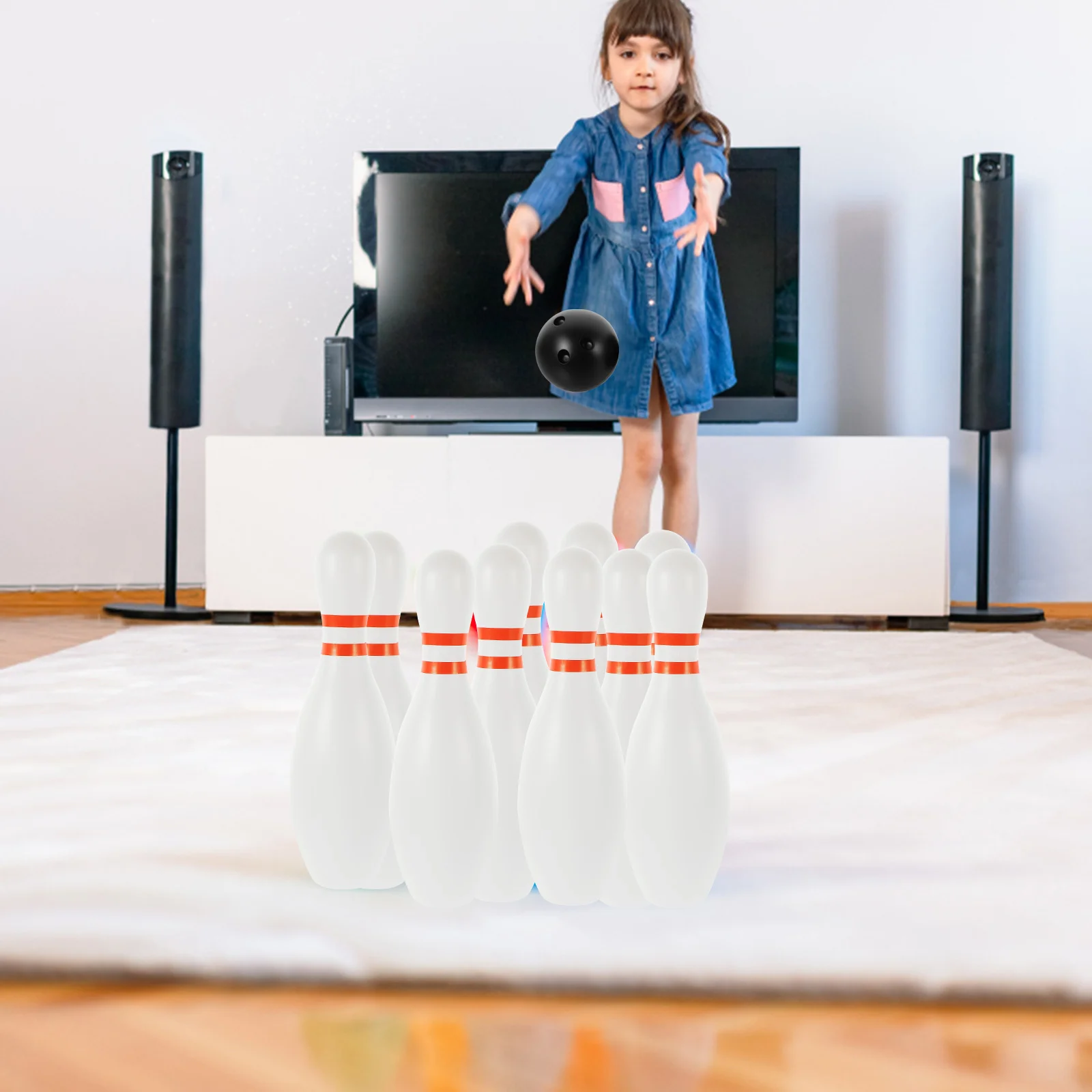 12 buah set permainan Bowling ukuran besar mainan Bowling olahraga untuk anak-anak (10 buah Bowling White + 2 buah bola R