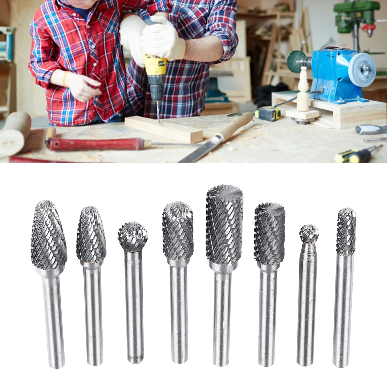 

Набор из 8 штук: Набор для резьбы по камню, вольфрамовые стальные роторные полировальные насадки для деревообработки, шлифовальные биты, роторные шлифовальные фрезы