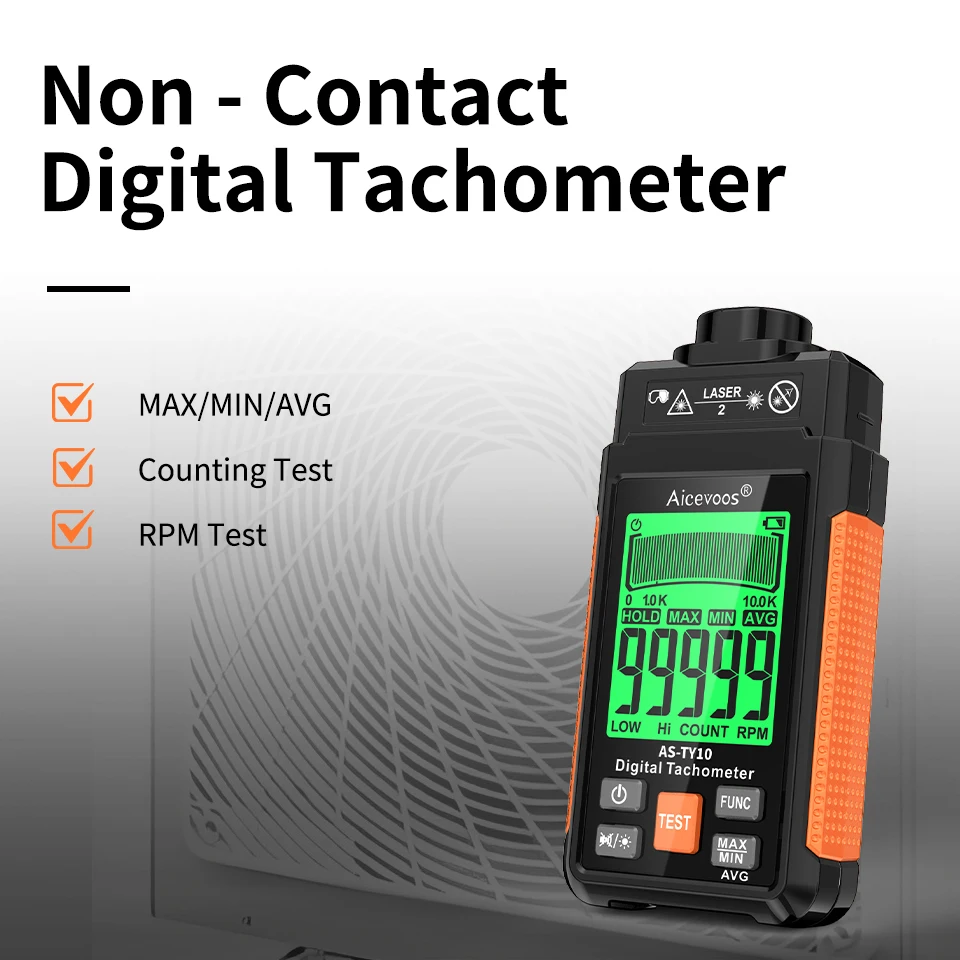 Aicevoos Professional Handheld Digital Non-Contact Laser Tachometer, Digital Display, 10-99999 RPM Range, 0.01% Accuracy