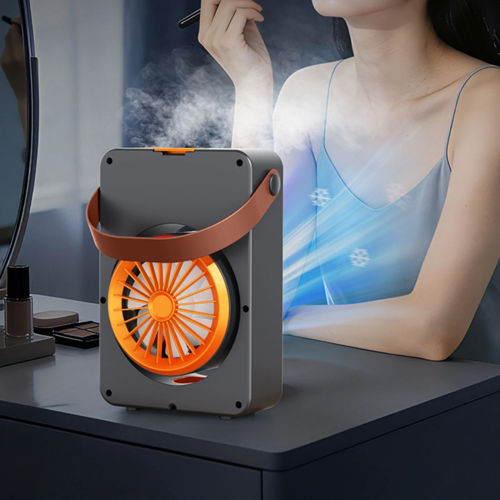 Humidifying Fan Compact Rechargeable Desktop Fan Small Appliance Display Screen Climate Device Rounded Corners