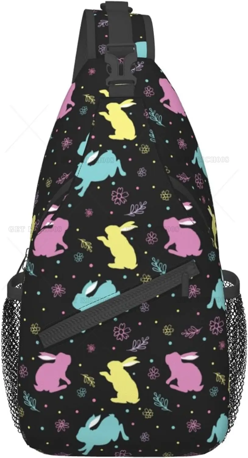 

Mens Crossbody Bag Cute Easter Bunny Floral Sling Bag Chest Bag Womens Shoulder Backpack Daypack for Outdoors Travel Cycling