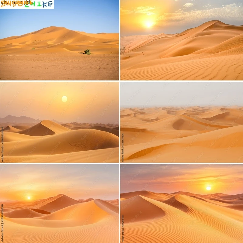 

Scenic Sahara Desert Sunlight Sky Photography Backdrops Morocco Africa Landscape Sunset Sand Dune With Bushes Background DS-01