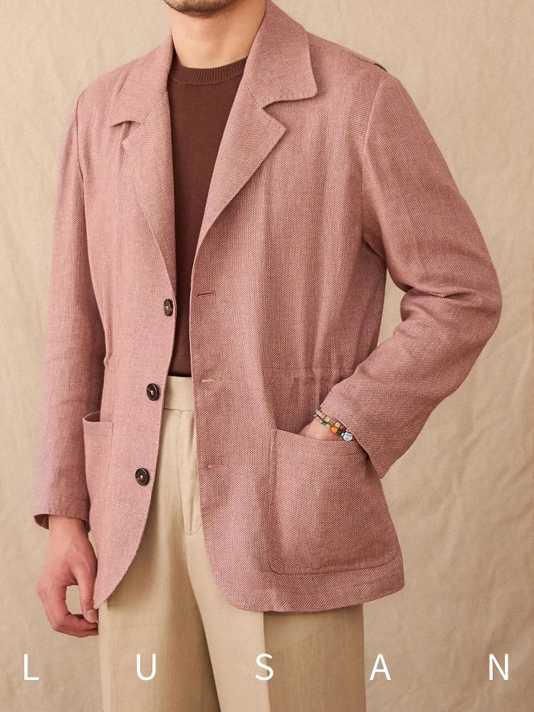 Giacca da uomo in cotone e lino italiano - Abito casual estivo leggero non strutturato con vita stretta