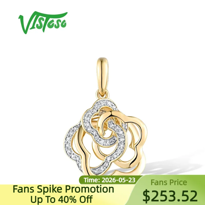 VISTOSO Authentic 14K 585 Yellow Gold Pendant For Women Sparkling Diamonds Elegant Flower Wedding Engagement Gift Fine Jewelry