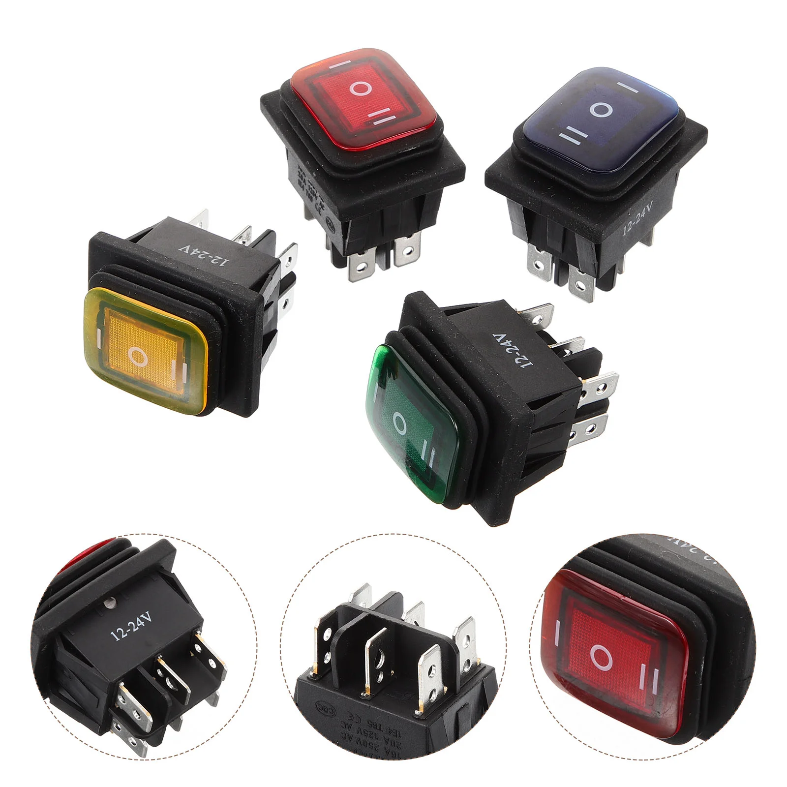 

4Pcs Rocker Toggle On-Off-On 6 12V DC Car Boat Automobiles Waterproof LED Latching (Blue, Red, Green, Yellow Lights)