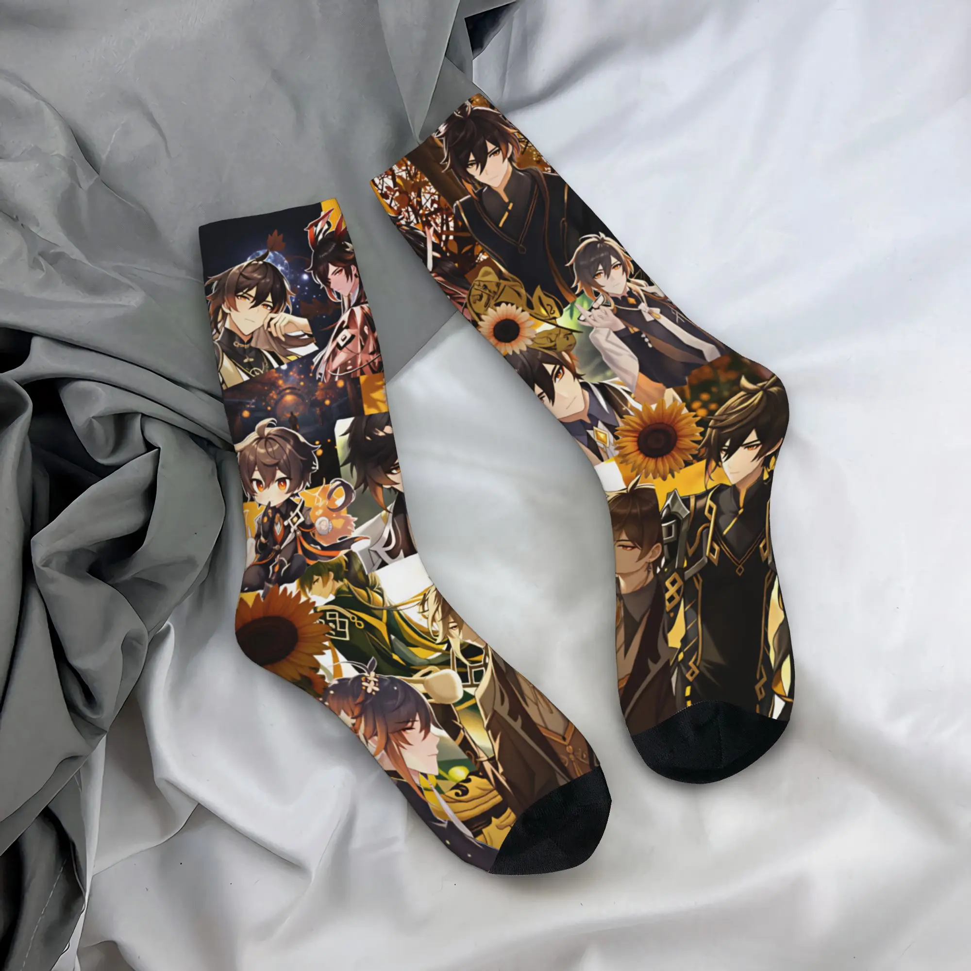 G-Genshin L-Impact Manga Men Women Crew Socks Unisex Funny 3D Printed Anime Kawaii Dress Socks