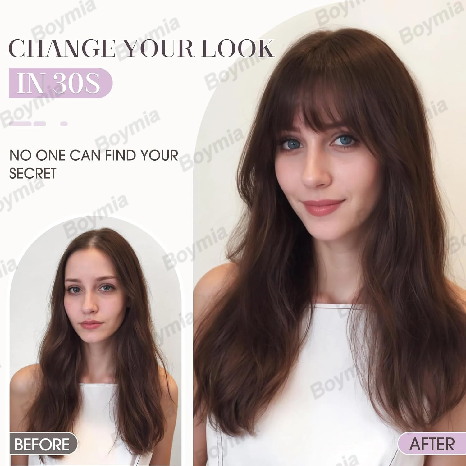 Topper Rambut Asli Manusia 100% dengan Poni, Jepit Rambut 3D Lace untuk Wanita, Menutupi Rambut Menipis dan Beruban