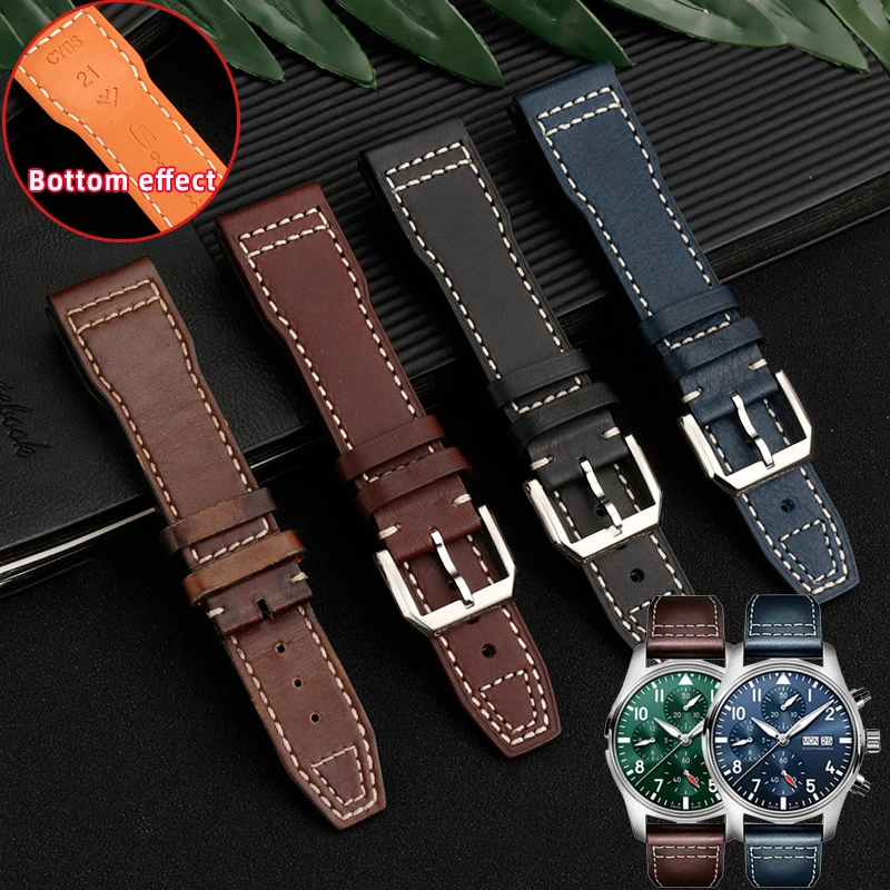 High quality Italian Cow Leather Watchband for IWC big Pilot IW388103 IW378005/003/001 Mark 18 men Watch Strap 20 21mm Bracelet