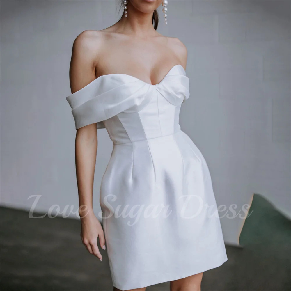 Mini vestido de novia corto para mujer, vestidos de novia con botones en la espalda, vestidos de novia formales sexis con hombros descubiertos, vestido de novia