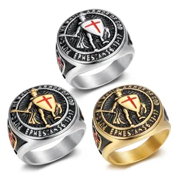 Besiko 2025 New Punk Rock Rings Retro Knight Templar Shield Cross Titanium Steel Ring Niche Personality Wear Hand Jewelry