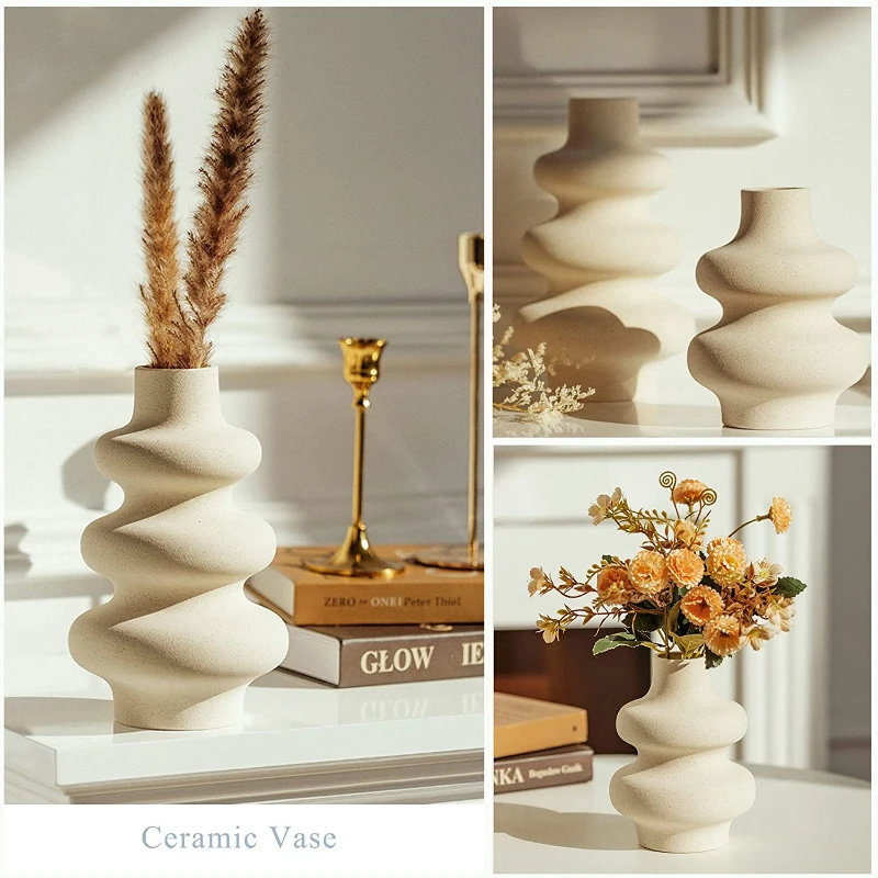 

Nordic Style Ceramic Vase Modern White Dried Flower Vases Boho Home Decor Wedding Decoration Accessories Desktop Art Decorations