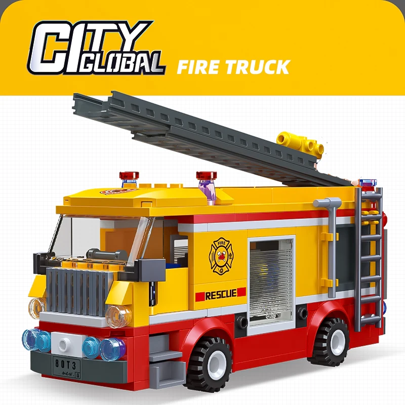 City Fire Department assembles building blocks fire alarm climbing platform fire ladder truck boys' toy car children's gift