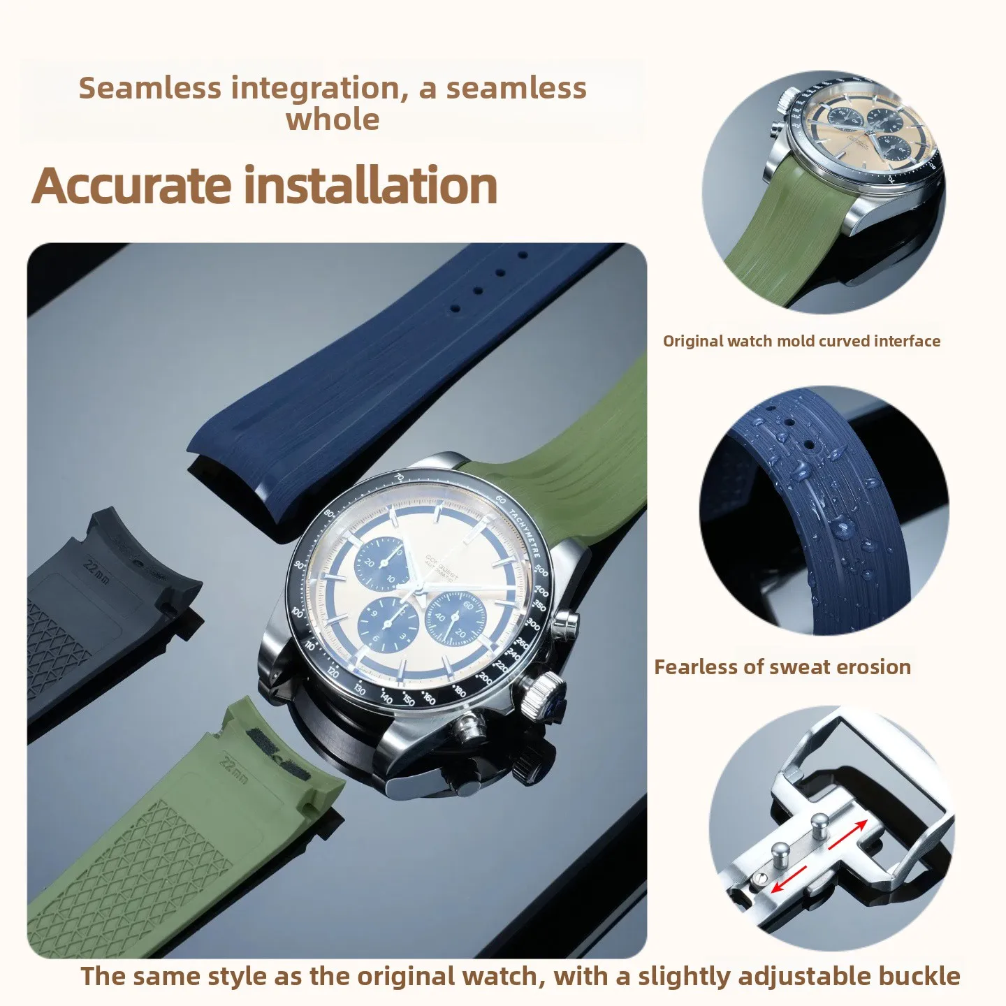 Bracelet de montre FKM incurvé pour Longines CONQUEST GMT L3.890.4 L3.790.4 L3.830.4, bracelet de montre en caoutchouc fluoré pour hommes, boucle pliante 21mm 22mm
