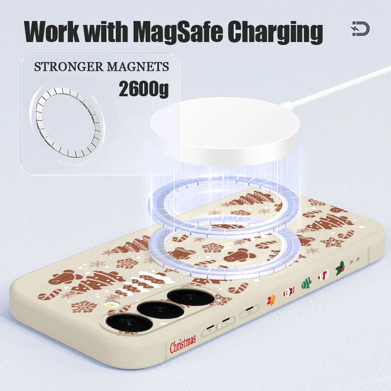 เคสโทรศัพท์แม่เหล็กน่ารักลายคริสต์มาส สำหรับ Samsung Galaxy S24 FE S25 S24 S23 S22 Ultra S21 Plus รองรับการชาร์จไร้สาย Magsafe