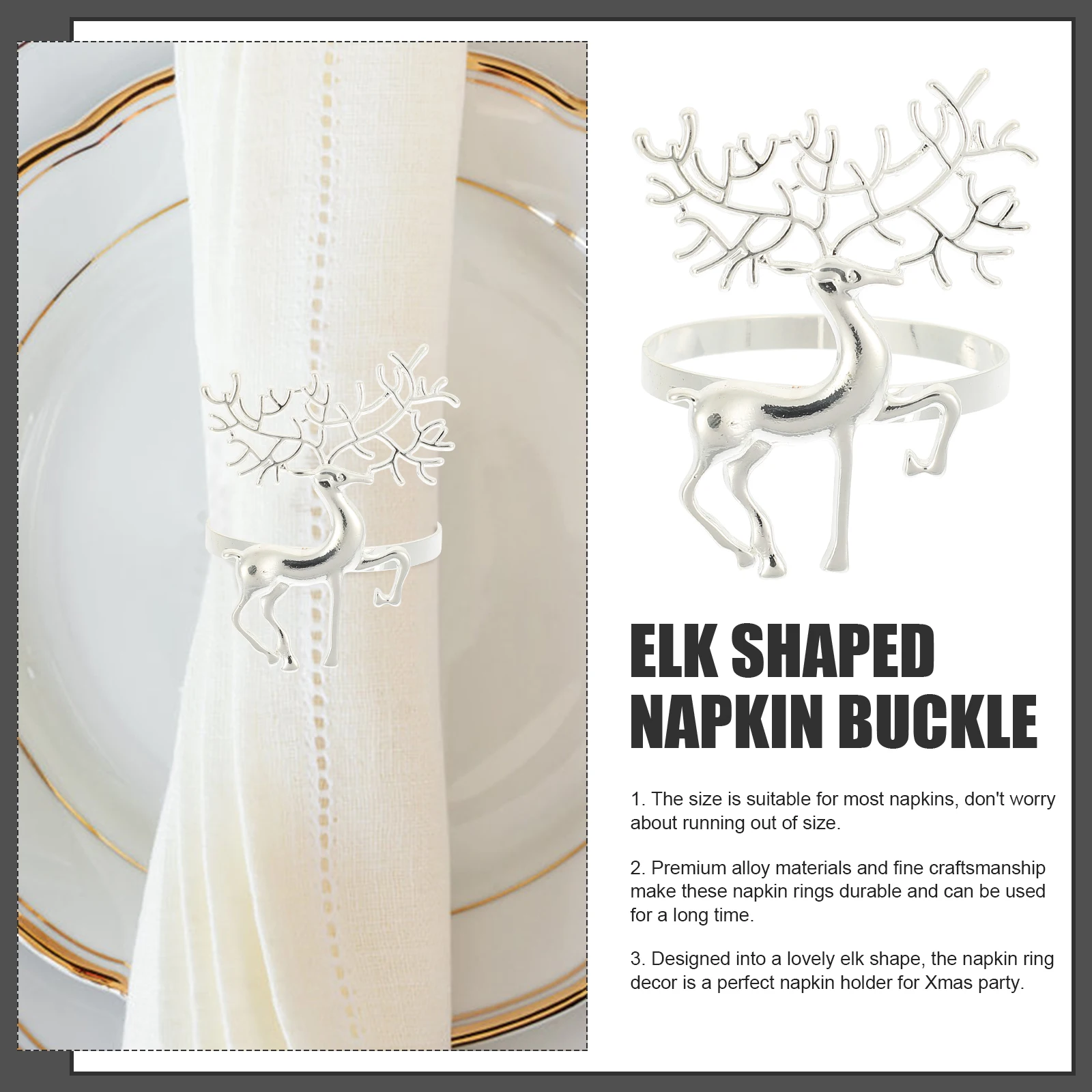 

6 Pcs Elk Napkin Rings Party Ornaments Christmas Centerpieces for Dining Table Decorations Shaped Clasp Alloy Theme Dinner