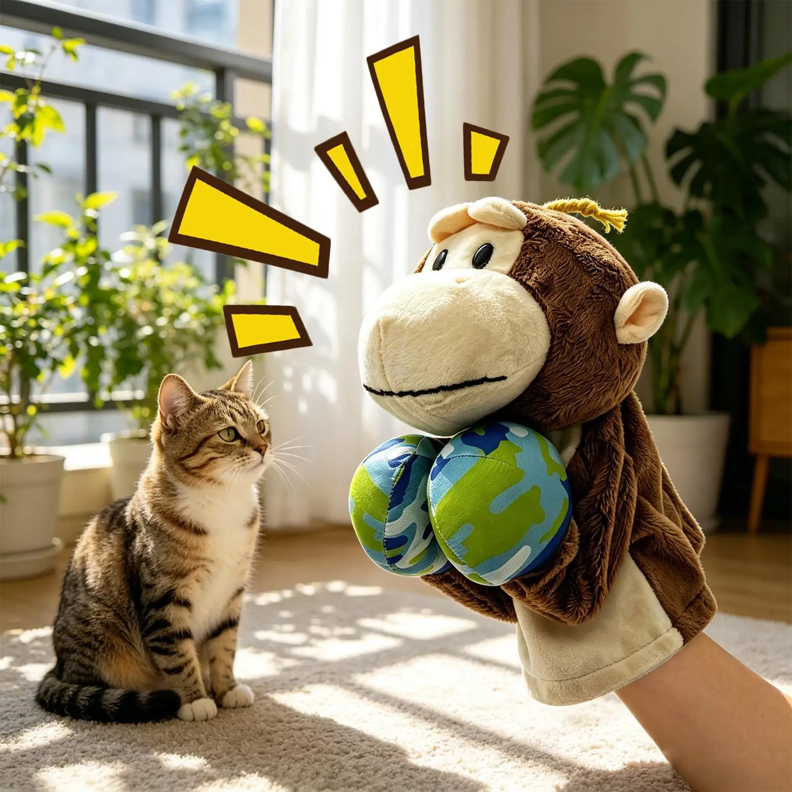 Cat Play Glove With Sound Monkey Funny Interactive Soft Stuffed Animals Dog Boxing Play Punching Gloves For Puppy Kitten Medium