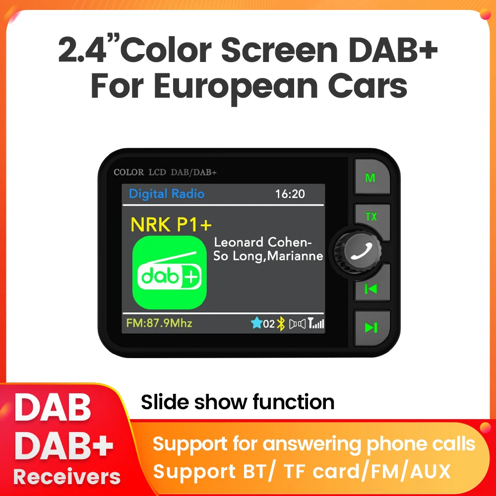 

2,4-дюймовый цветной экран DAB + радиоприемник TF-карта MP3-плеер Стереозвук Цифровая сигнальная антенна Адаптер вещания FM-передатчик