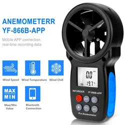 HoldPeak HP-866A/HP-866B/866B-APP Digital Anemometer Wind Speed Meter Measures Wind Temperature Wind flow with Data Hold & USB