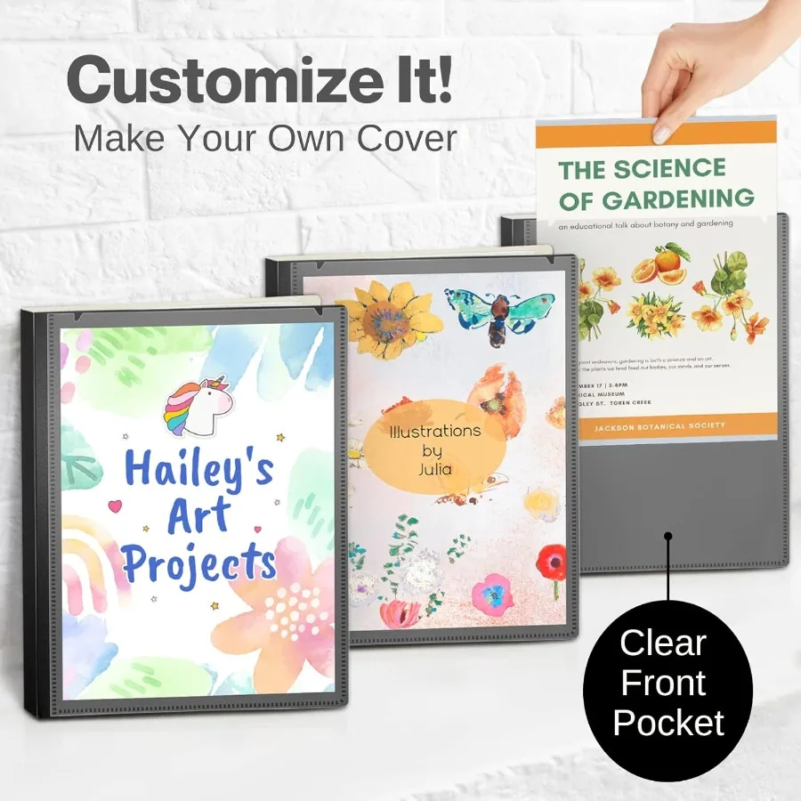 كتاب عرض 9 × 12 باللون الأسود مع مجلد 24 جيب وأكمام بلاستيكية شفافة لعرض 48 صفحة من 9 × 12 أو مستندات A4