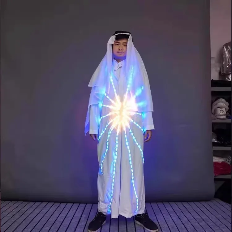 

Светящийся LED-костюм для выступлений в Дубае, арабский наряд, полноцветный, для ночных рынков, светящаяся одежда для KTV, костюм для работы с алкоголем