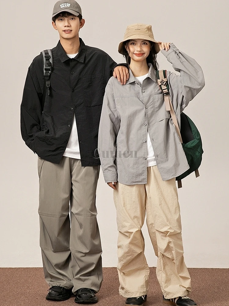 S/M/L/XL/2XL Pet Shop Work Clothes Women Men's Shirts Spring Autumn Outdoor Quick Dry Loose Casual Oversize Long Sleeve Tops