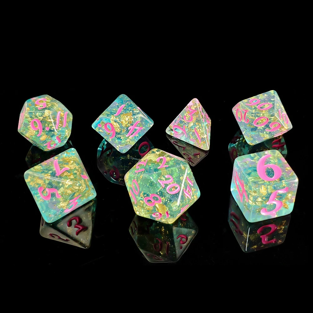 7Pcs/set Shining Foil Inside Resin Dice Set for DND RPG TRPG Dungeons Dragons Board Games Dice Set Entertainment Tabletop Games view 6