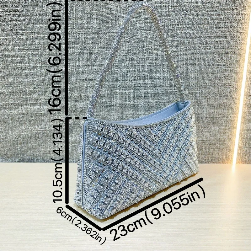 Tas Tangan Halus Berkilau Baru Tas Gaun Malam Selempang Tas Bahu Rantai Dompet Clutch Wanita Bergaris Fashion Elegan Pernikahan