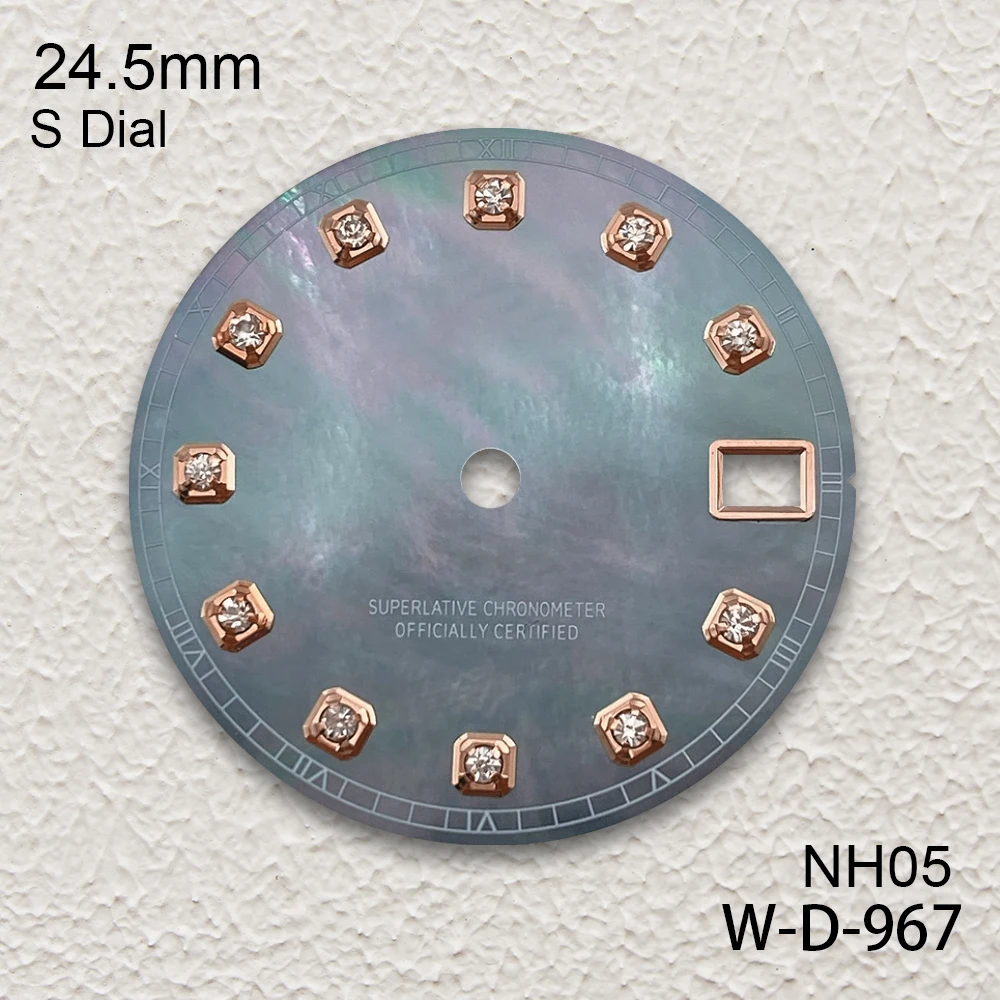 24.5mm S Logo Fritillaria Dial Fit NH05 Japanese Movement Diamond Quality White/Grey  Watch Modification Accessories