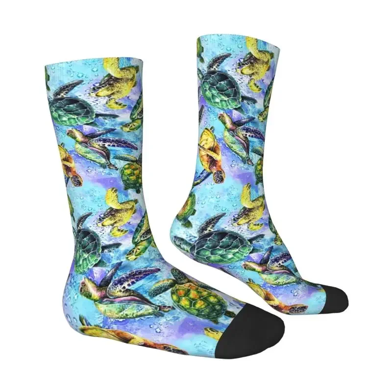 Colorful Turtles Dress Socks Mens Womens Warm Funny Novelty Ocean Animal Lover Crew Socks