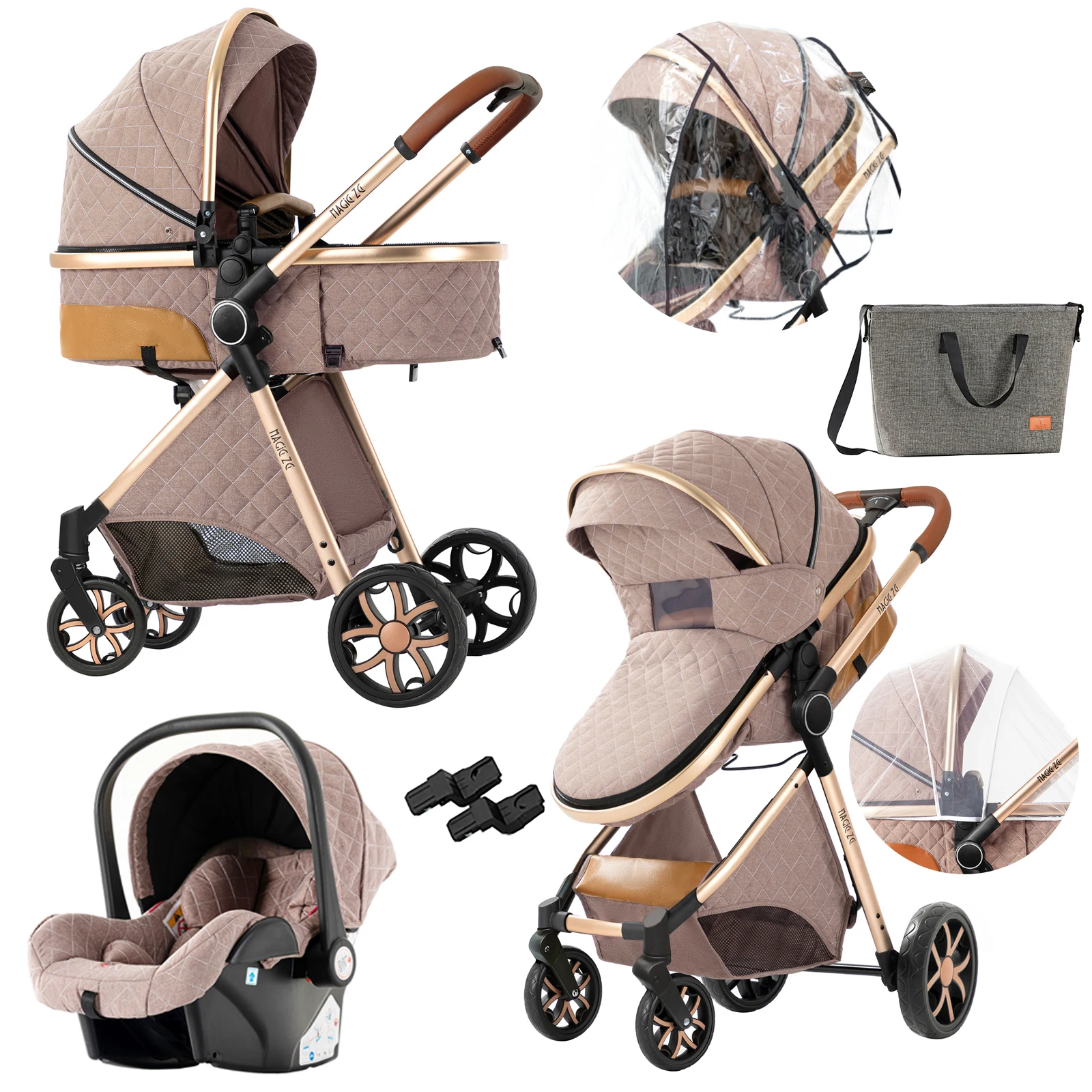 Kinderwagen 3 in 1 Kinderwagen Lichtgewicht Kinderwagen Draagbare kinderwagen kinderwagens voor pasgeboren baby autostoel kinderwagen met wieg