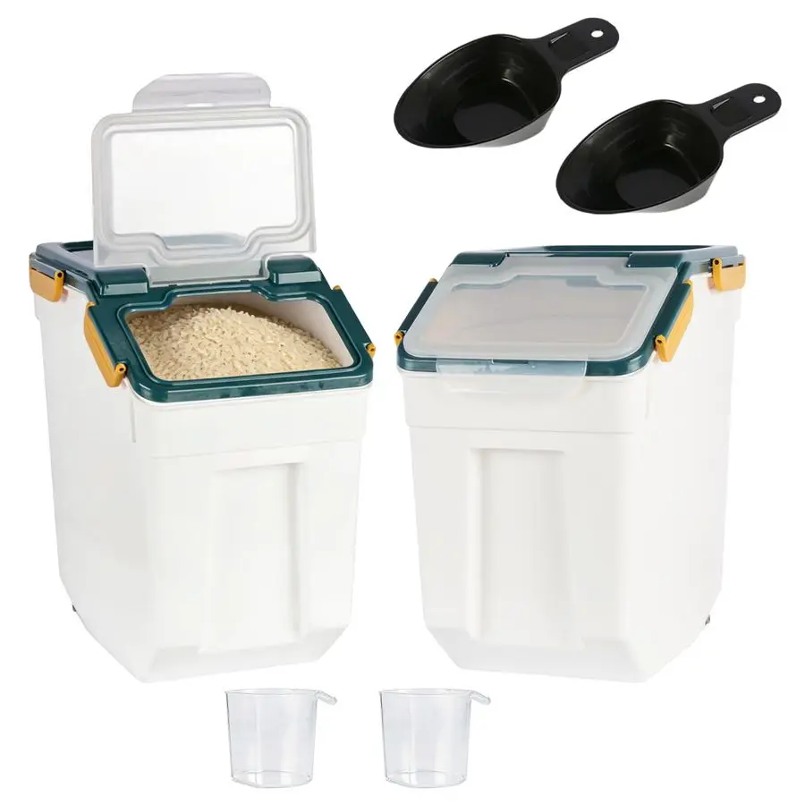 

Airtight Flour Storage Container 25lb, Plastic Grain Storage Bucket, Rice Cereal Dispenser Organizer Box with Lid, Cat Dog Food