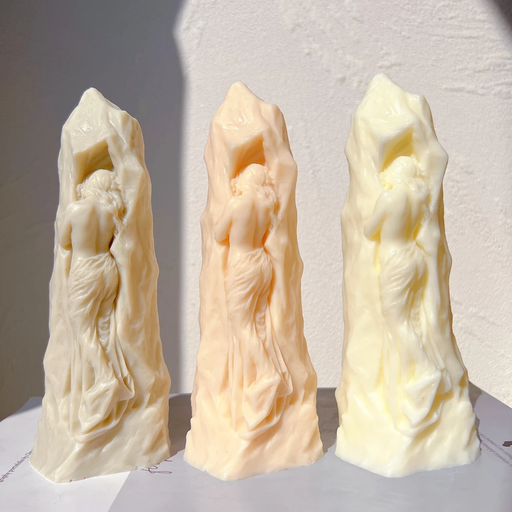 

Stone Women Statue Candle Silicone Mould Pillar Female Figures Candle Mold Beautiful Goddess Lady Wax Mold Home Decor