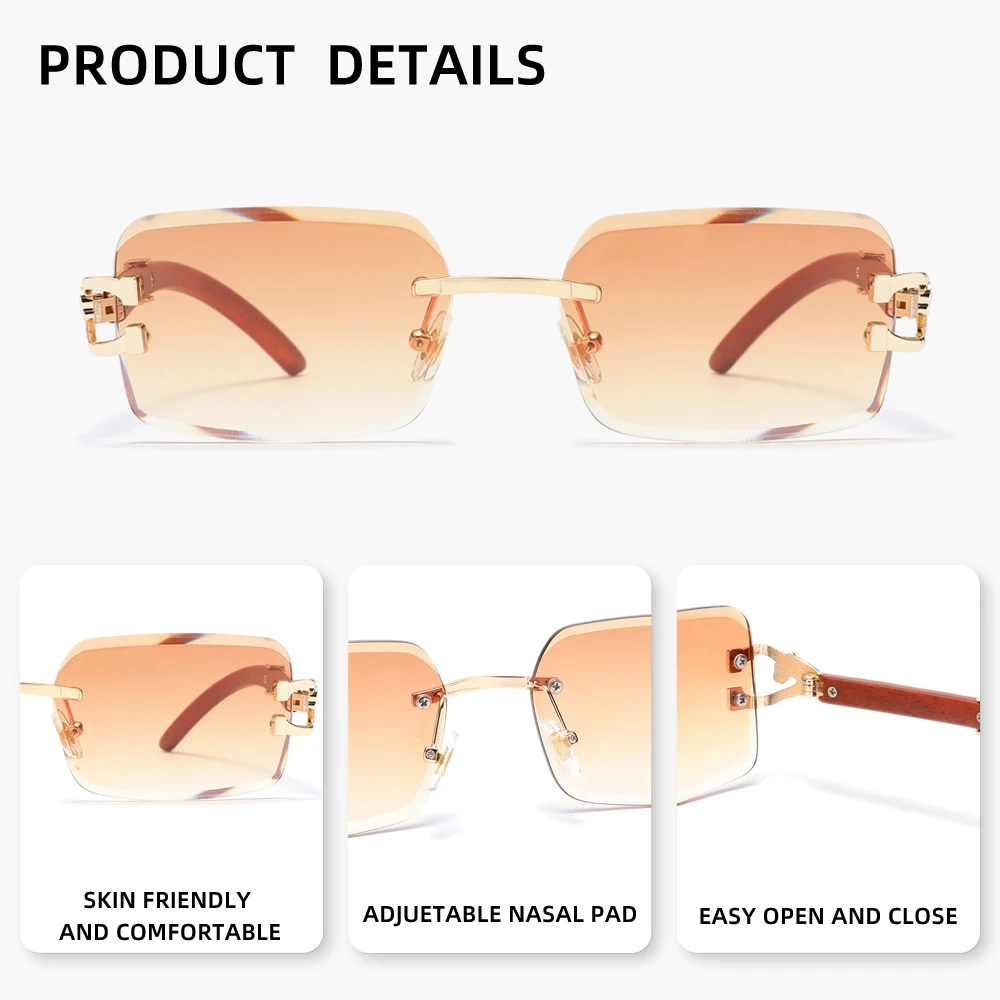 2026 Neue Rechteckige Rahmenlose Sonnenbrille Vintage-Legierungsdesign UV400-Schutz Brillen für Frauen Fahrbrillen – Detail 1