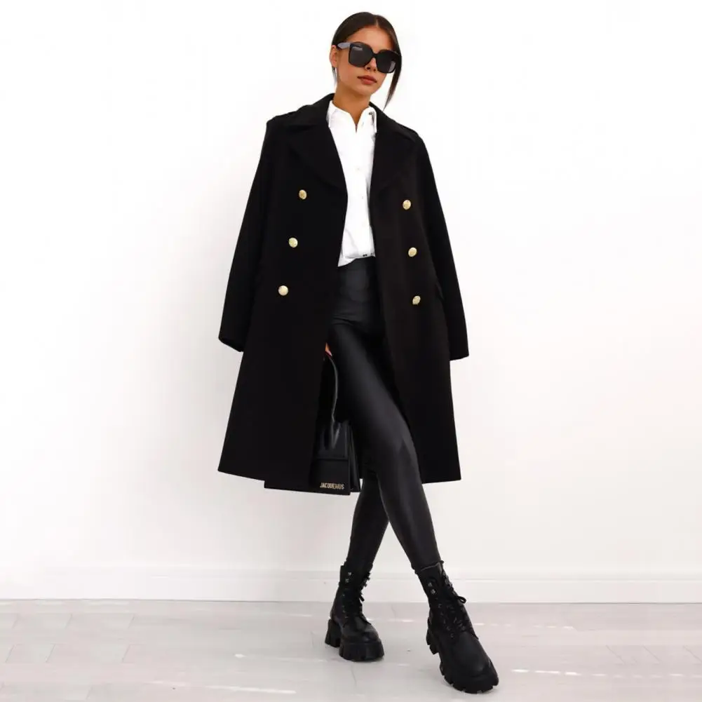 

2026 new Women Winter Overcoat Turn-down Collar Pockets Pure Color Double-breasted Cardigan Loose Fit Coat Thermal Long Sleeves