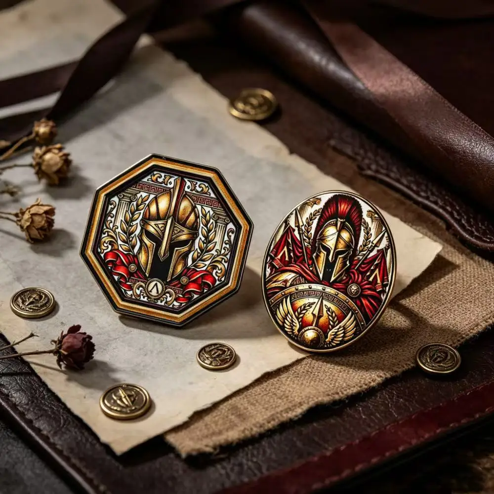 2Pcs Vintage Warrior Enamel Pins, Retro Medieval Metal Brooches, Halloween Gift, Decorative Badge for Jacket Backpack Clothing