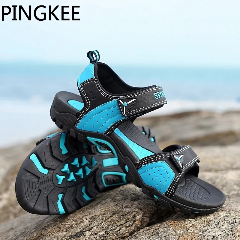 PINGKEE Super Lightweight Men\'s Summer Open Toe Lace Lock Water Aqua Webbing Lining Cross Strap Man Summer Beach Sandals For Men