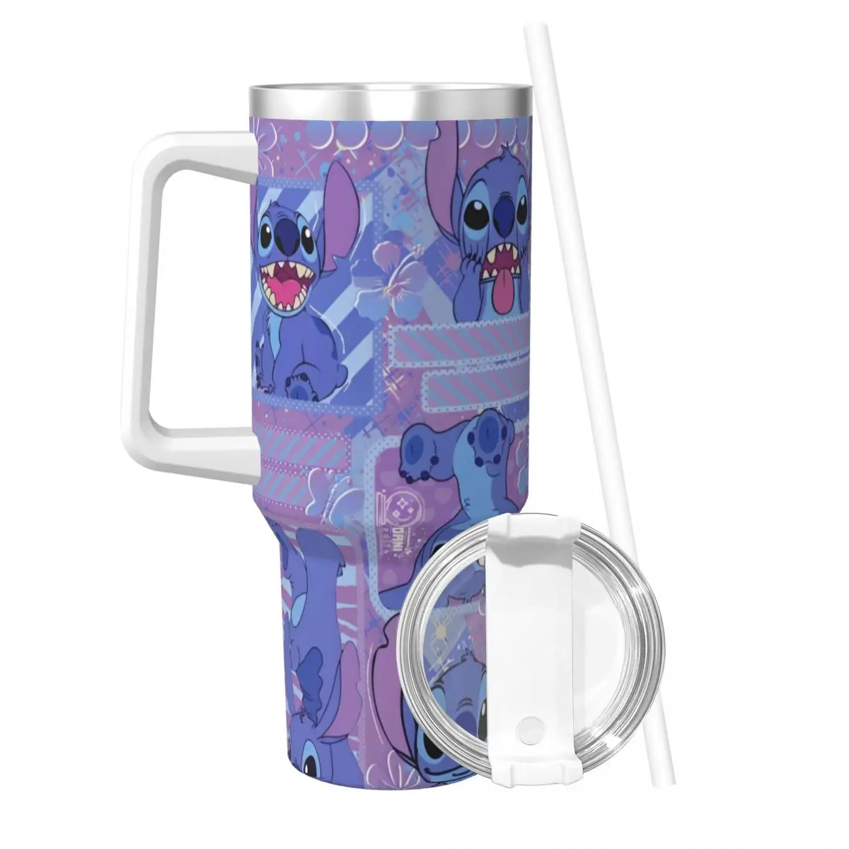 

Cute Cartoon Stitch Stainless Steel Tumbler Blue Comic Thermal Mug With Straws and Lid 40oz Mugs Cup Cold and Hot Water Bottle