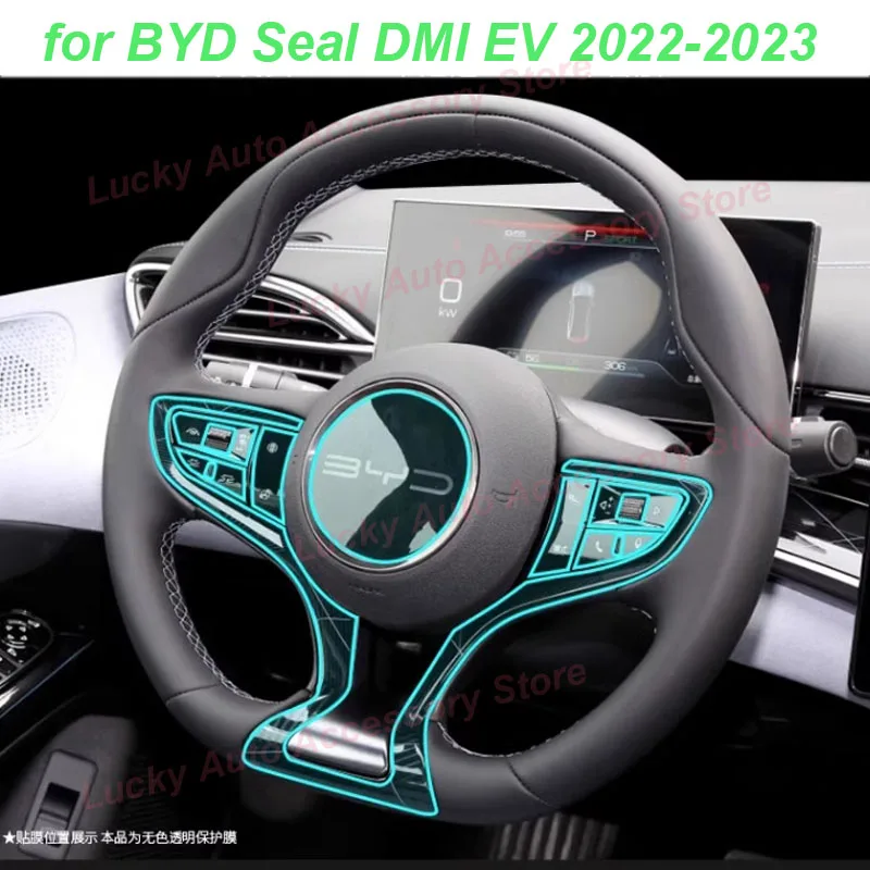 

Car Steering Wheel TPU Stickers for BYD Seal DMI EV 2022-2023 Transparent Soft TPU Film Protector Interior Accessories