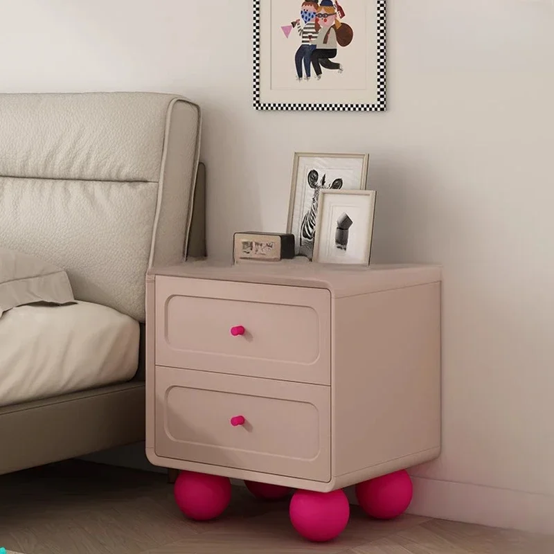 Simple Tone Cream Wind Bedside Table Bedroom Home Premium Bedside Side Cabinet Pink