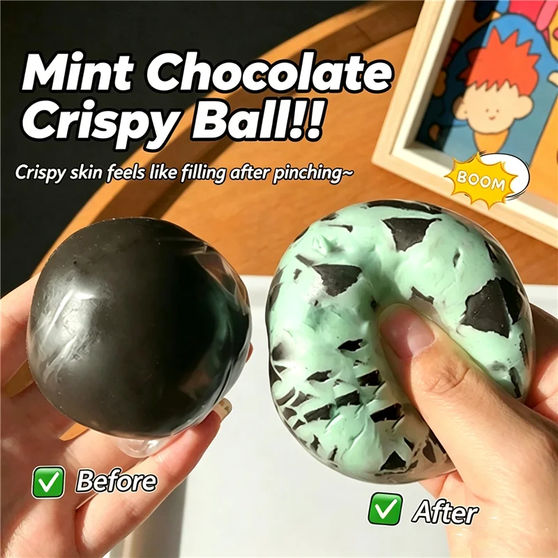 Handmade Crispy Chocolate Shell Squeeze Squishy Ball Ice Cream Crack Effect ASMR Fidget Toy Anxiety Relief Stretch Leisure Gift
