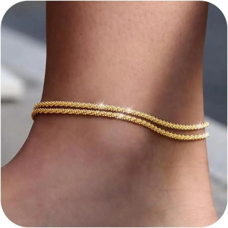 1Pcs Adjustable Double Layered Anklet Gold/Silver Ankle Bracelets For Women Dainty Stackable Cuban Link Anklets Beach Jewelry