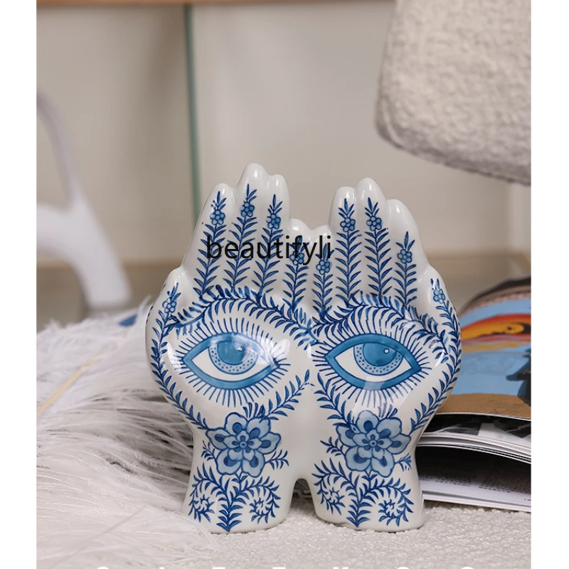 Modern Blue and White Porcelain Mini Sculpture Living Room Desktop Ceramic Decorative Ornaments