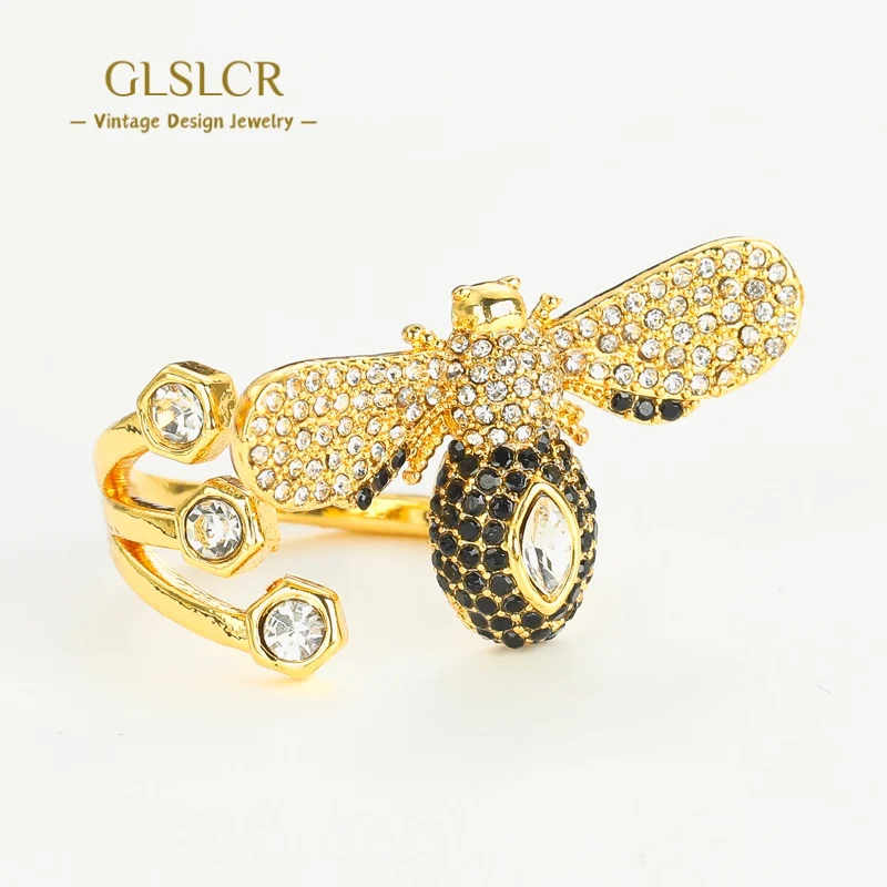 

Vintage Rhinestone Bee Women Rings Elegant Adjustable Gold Color Jewelry Accessories Luxury Brands Trends 2025 Christmas Wedding