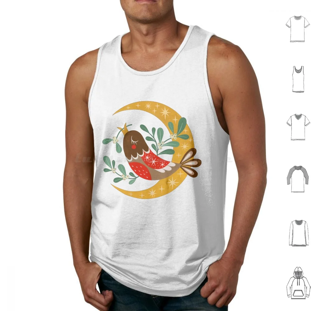 Mistletoe Bringer Tank Tops Vest Sleeveless Gouache Mistletoe Bird Birds Animals Nature Moon Moonlight Stars Stary Magic