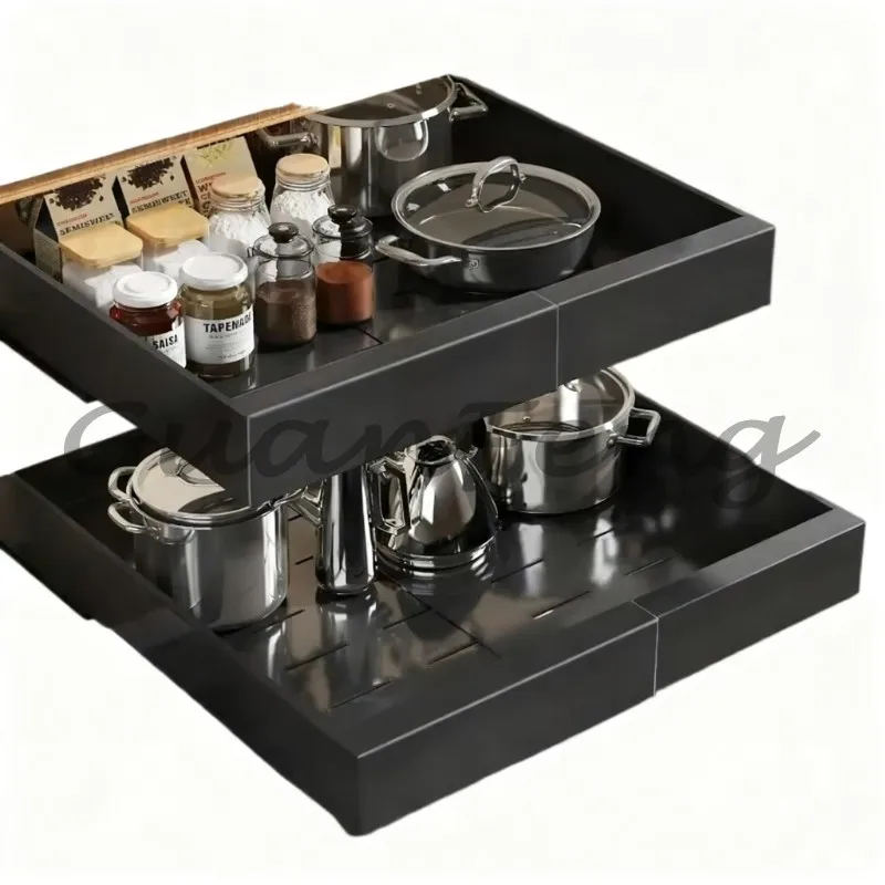 21 Inch Deep Pull-Out Cabinet, Expandable Frame Cabinet Organizer with Raised Base Pads and 3 Drawer Slides