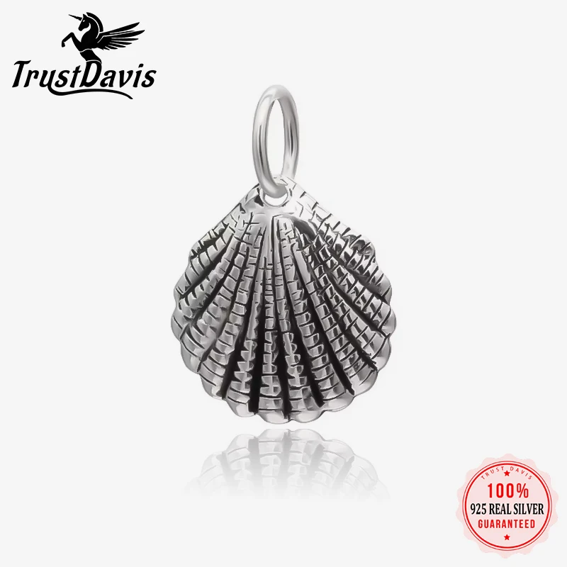 TrustDavis Real 925 Sterling Thai Silver Fashion Sweet Shell Charm Pendant Handmade DIY Accessories Fine Jewelry Wholesale HY141