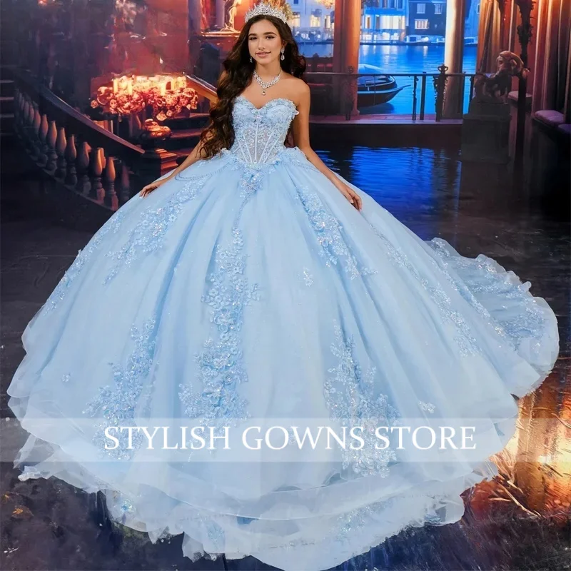 Moderne Quinceañera-jurken Mouwloos Applicaties Kralen Korset Tule Tweedelige op maat gemaakte jurken voor 15-jarigen