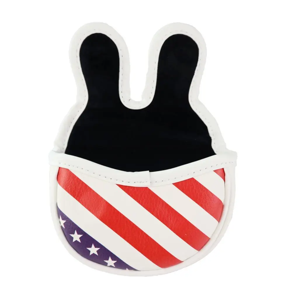Golf Club Mallet Head Cover Waterproof PU Leather Rabbit Print Sleeve Guard for Golfer USA Flag Accessories